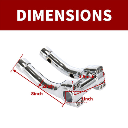 8 Inch Handlebar Riser 1-1/4 Murdock Pullback Risers for Harley