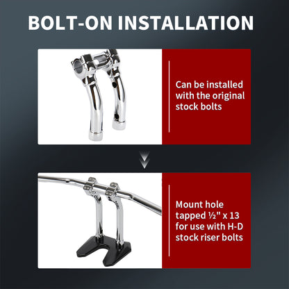 8 Inch Handlebar Riser 1-1/4 Murdock Pullback Risers for Harley