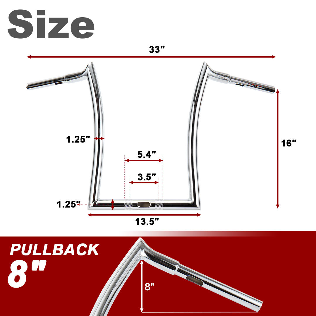10/12/14/16 inch Meathook Rise Ape Hanger Handlebars for 2015-2023 Harley Touring Road Glide