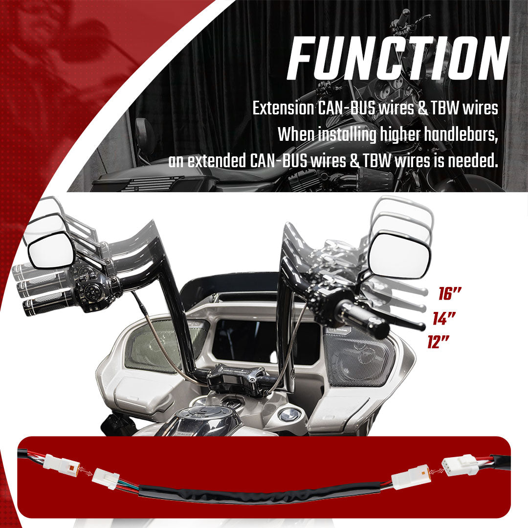 6/8/10/12/14/16 inch Handlebar Switch & Throttle-by-Wire Harness Extension Kit for 2020-Later Harley Touring