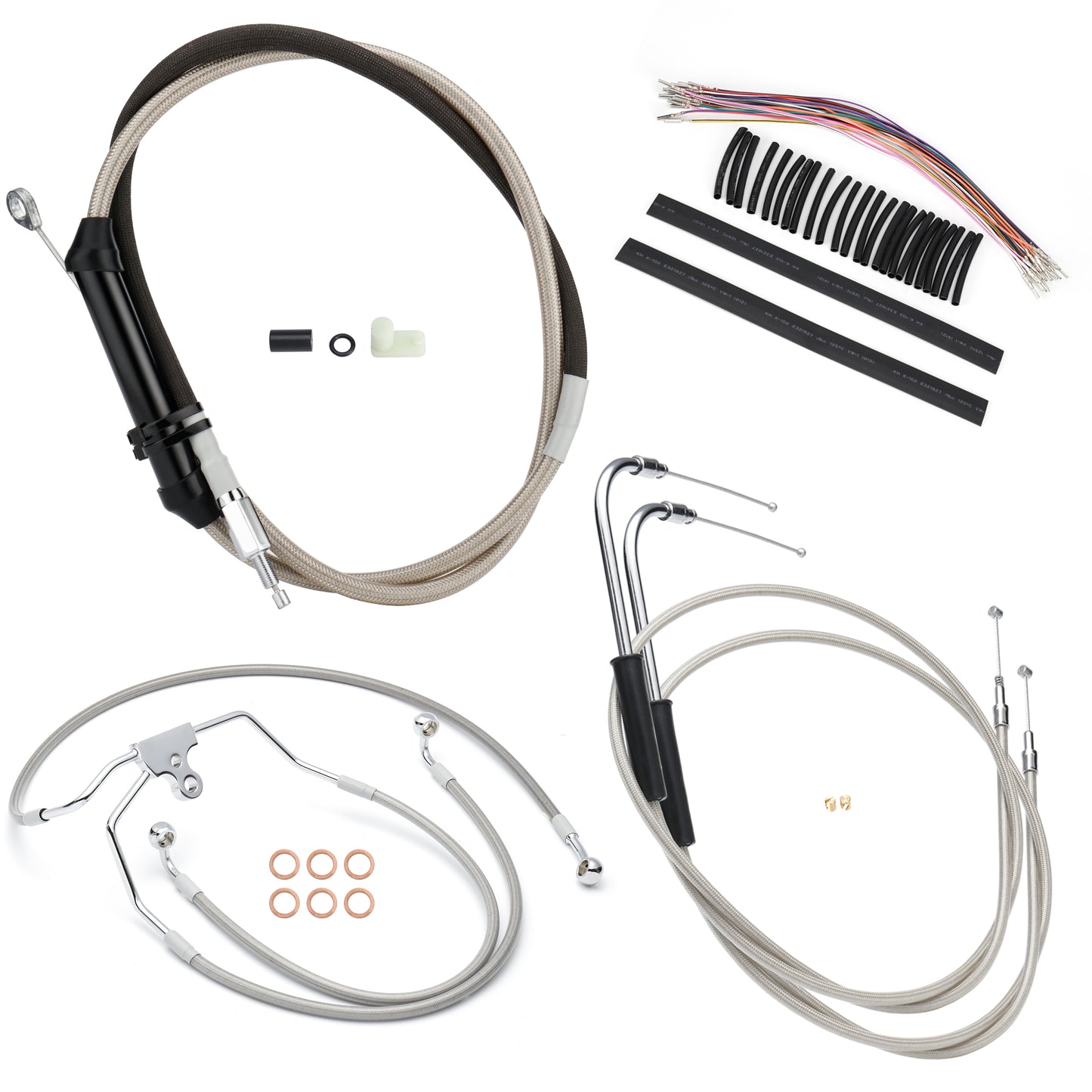 12/14/16 inch Ape Hangers Extended Cable Kits for 2000-2006 Harley Touring without ABS