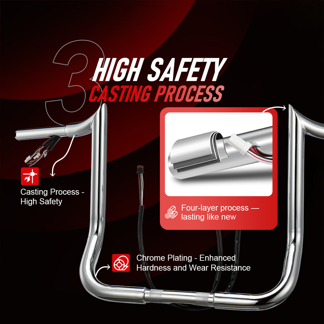 12"/14"/16" Prewired Meathook 1.25" Handlebars for 2016-2023 Harley Touring