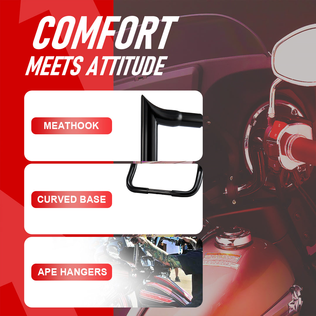 12"/14"/16" Prewired Meathook 1.25" Handlebars for 2016-2023 Harley Touring
