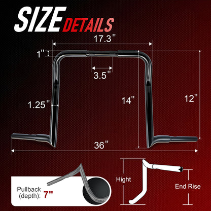 12"/14"/16" Prewired Meathook 1.25" Handlebars for 2016-2023 Harley Touring