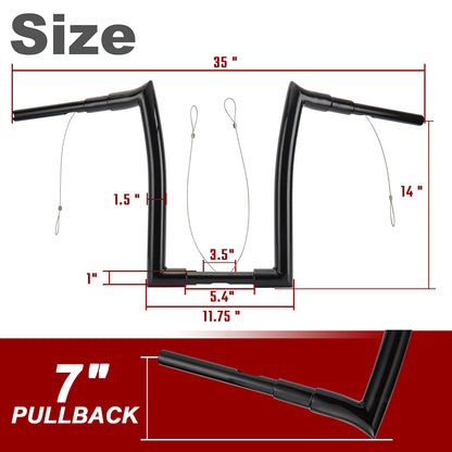 12/14/16 inch Rise Handlebars for 1995-Later Harley Touring/Softail/Dyna