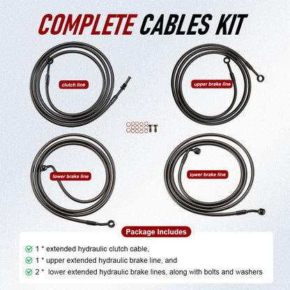 Ape Hanger Cable Brake Line Clutch Cable Kit For Harley Touring 2014-2016 with ABS