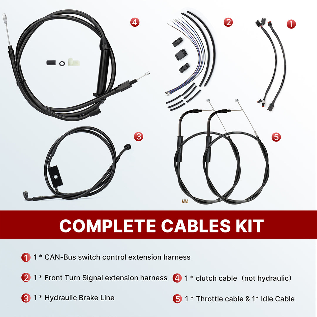Ape Hanger Dyna Cables Kit Handlebar Extensions for Harley Dyna 2012-2017 with ABS