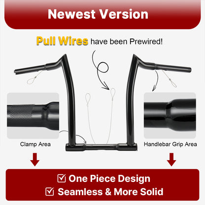 Ape Hangers 1 Inch Clamp Diameter Chizeled Bar with Pull Wires Handlebar with Shield Plugs for Harley Dyna Softail Sportster