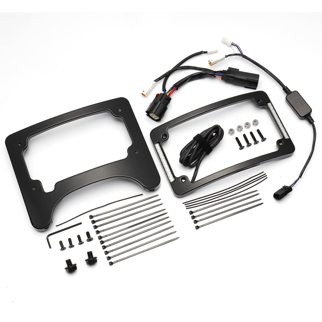 Curved License Plate Frame & Tail Light Mount with LED Illuminated for Harley Touring 2014-2023