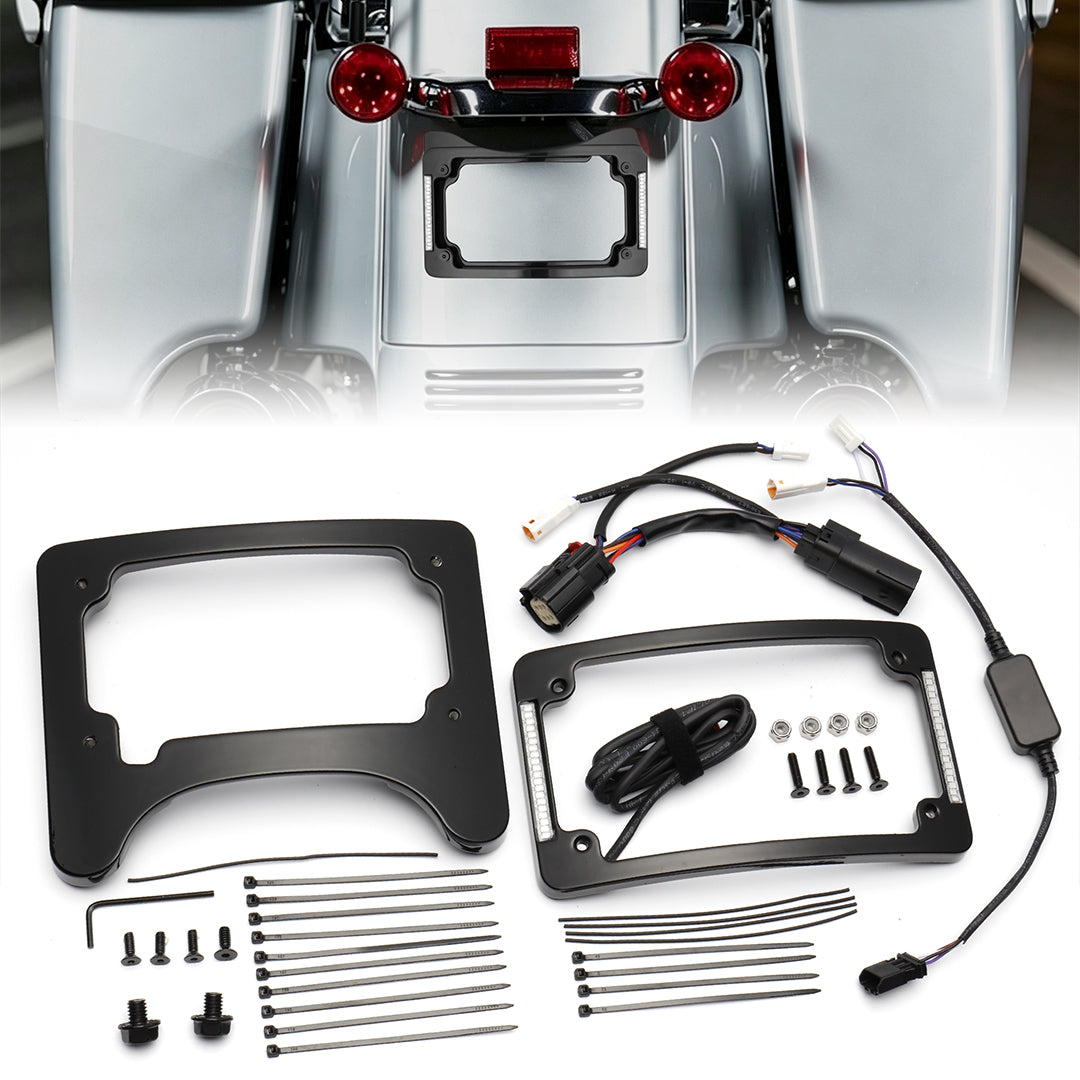 Curved License Plate Frame & Tail Light Mount with LED Illuminated for Harley Touring 2014-2023