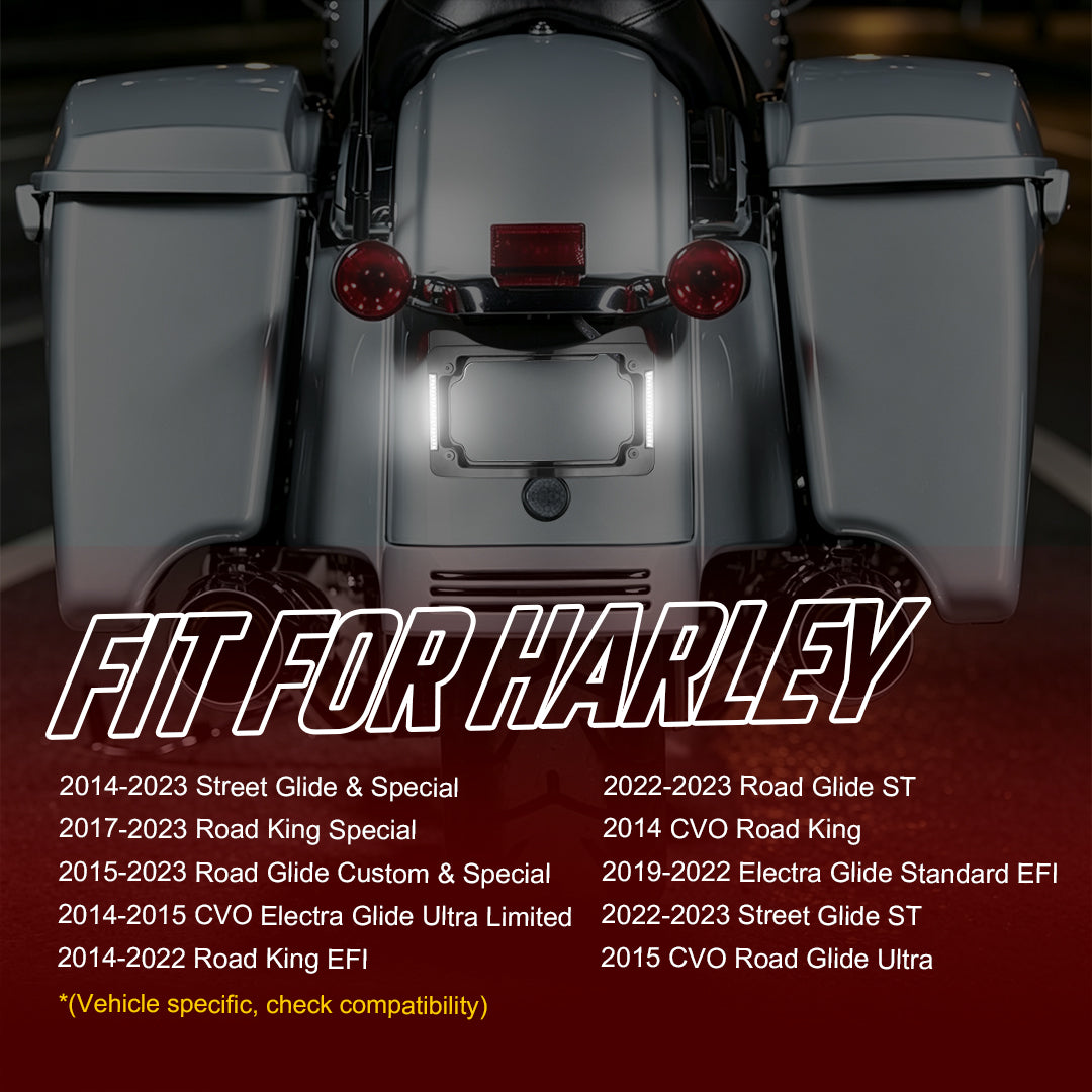 Curved License Plate Frame & Tail Light Mount with LED Illuminated for Harley Touring 2014-2023
