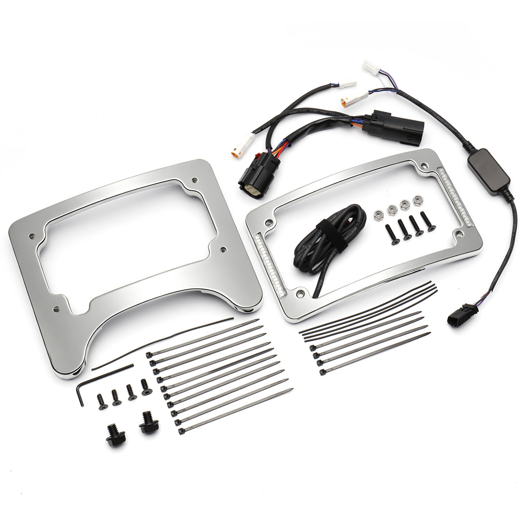 Curved License Plate Frame & Tail Light Mount with LED Illuminated for Harley Touring 2014-2023