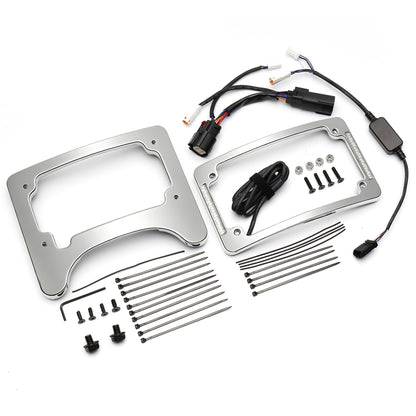 Curved License Plate Frame & Tail Light Mount with LED Illuminated for Harley Touring 2014-2023
