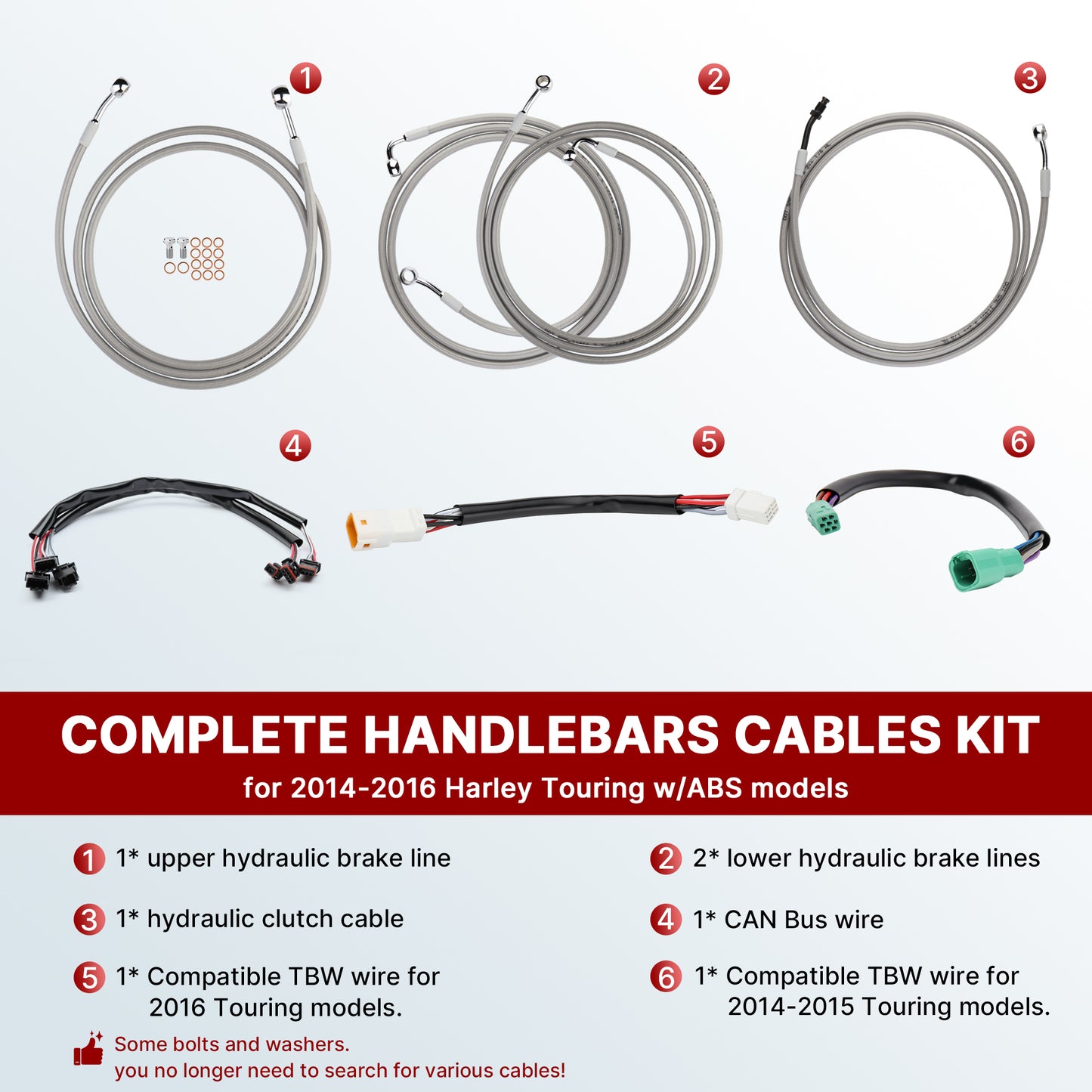 12/14/16 inch Ape Hanger Handlebar Cables Line kits for 2014-2015 Harley Touring with ABS