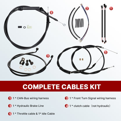 12/14/16 Inch Dyna Cables Kit Handlebar Extended CAN-Bus/Turn Signal Wires/Clutch/Throttle Cables/Brake Line for Harley Dyna 2012-2017 without ABS