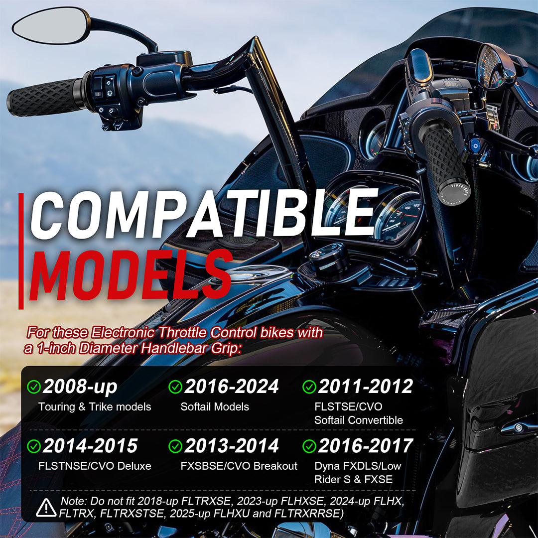 Electronic Throttle Handlebar Hand Grips with Front & Rear End Cap for Harley Dyna Softail Touring 2008-Later