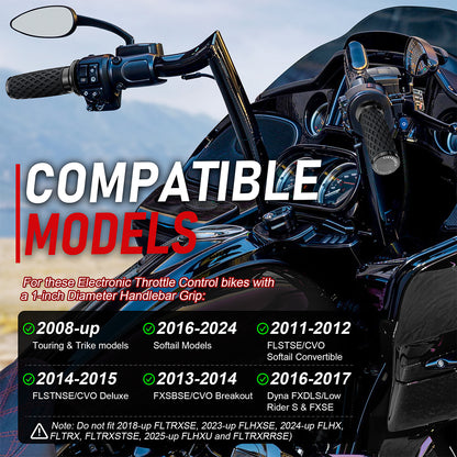 Electronic Throttle Handlebar Hand Grips with Front & Rear End Cap for Harley Dyna Softail Touring 2008-Later