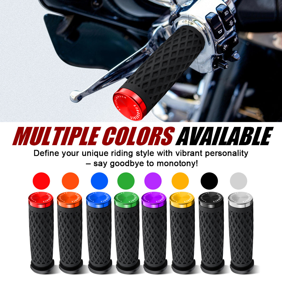 1 Inch Electronic Throttle Handlebar Hand Grips with Rear End Cap for Harley Dyna Softail Touring 2008-Later