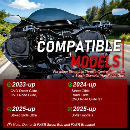 Electronic Throttle Handlebar Hand Grips with Rear End Cap for Harley Softail Street/Road Glide 2023-Later