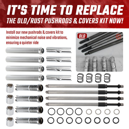EVO Adjustable Pushrods & Covers Kit for Harley Evolution 1984-1999 Dyna Softail FXR Touring Models