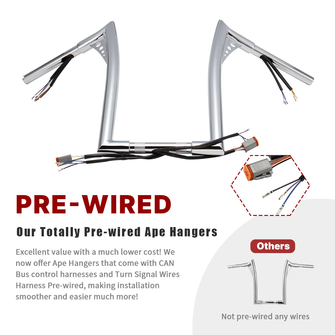 For Harley Softail/Dyna/Sportster/Road King 1996-2006 Bat Wing Meathook Pre-wired Ape Hangers