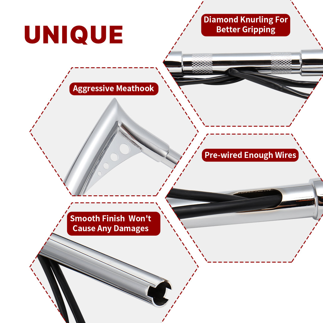 For Harley Softail/Dyna/Sportster/Road King 1996-2006 Bat Wing Meathook Pre-wired Ape Hangers