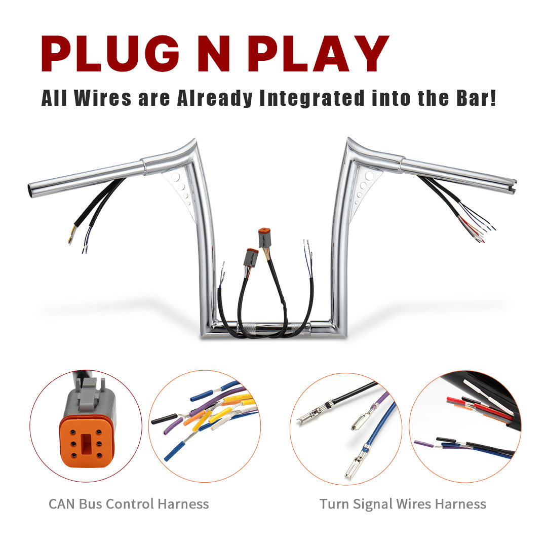 For Harley Softail/Dyna/Sportster/Road King 1996-2006 Bat Wing Meathook Pre-wired Ape Hangers