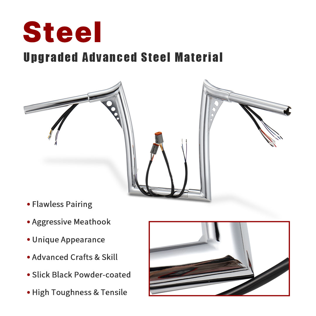 For Harley Softail/Dyna/Sportster/Road King 1996-2006 Bat Wing Meathook Pre-wired Ape Hangers