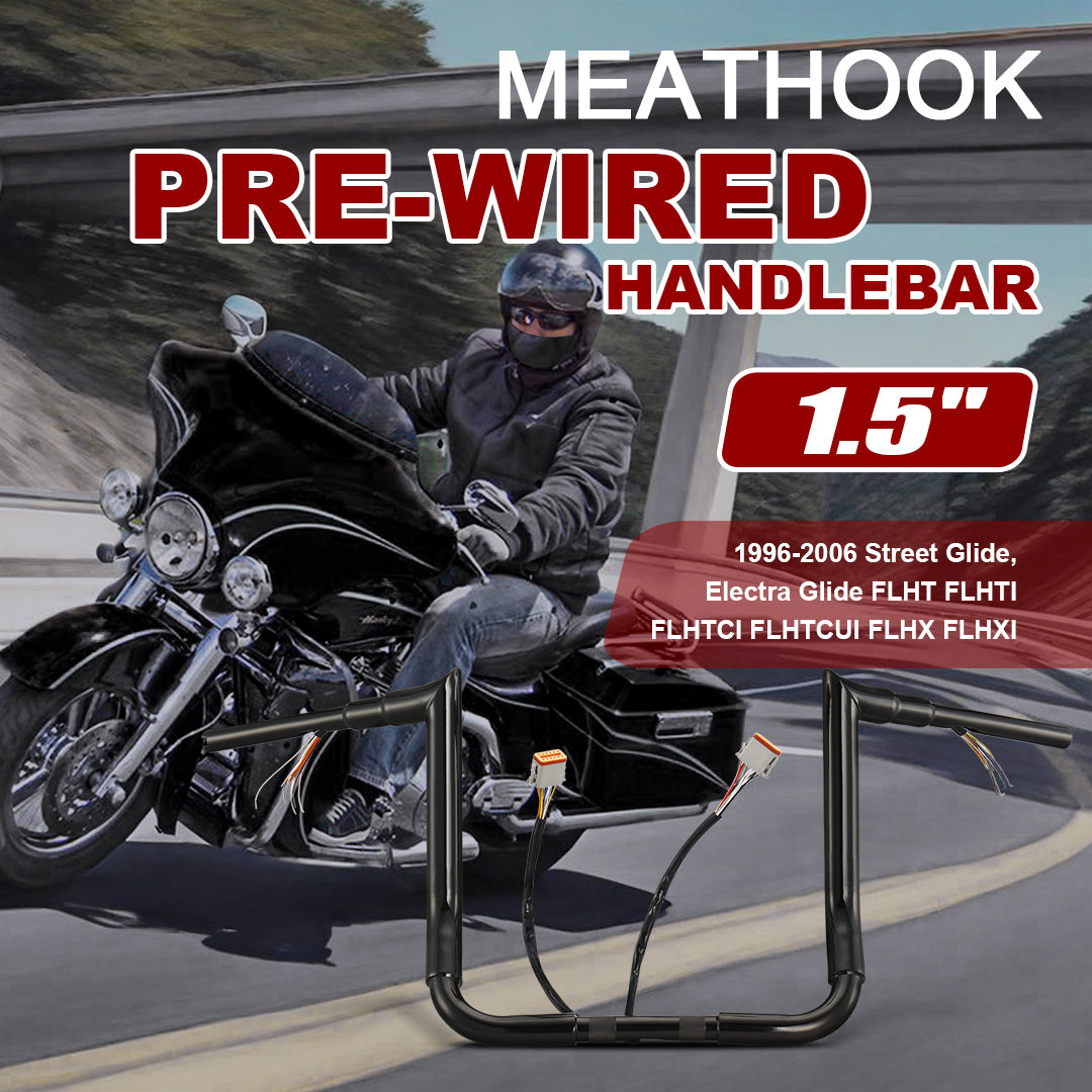 For Harley Touring 1996-2006 1.5 Inch Meathook Pre-wired Handlebars