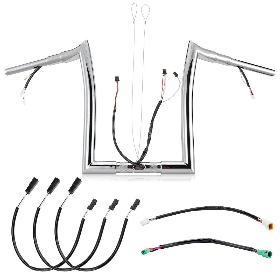 For Harley Road Glide 2014-2023 1.5 Inch Fat Meathook Ape Hangers with Pre-wired CAN-Bus Wire and Guiding Line