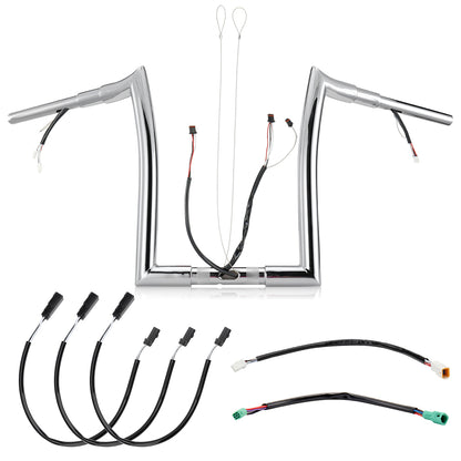 For Harley Road Glide 2014-2023 1.5 Inch Fat Meathook Ape Hangers with Pre-wired CAN-Bus Wire and Guiding Line