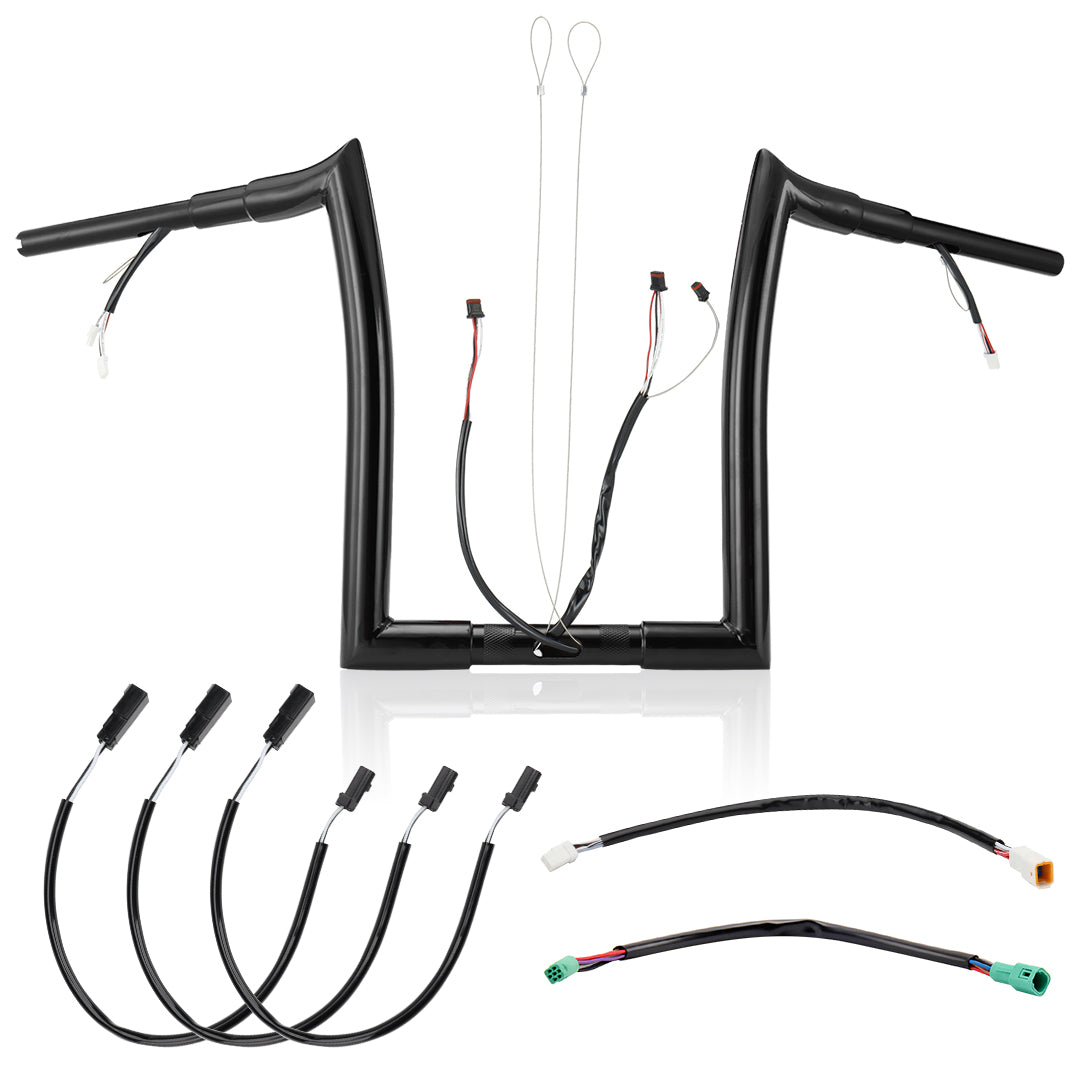 For Harley Road Glide 2014-2023 1.5 Inch Fat Meathook Ape Hangers with Pre-wired CAN-Bus Wire and Guiding Line