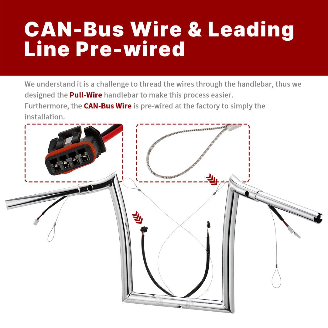 For Harley Road Glide 2014-2023 1.25 Inch Fat Ape Hangers with CAN-Bus and Guiding Line