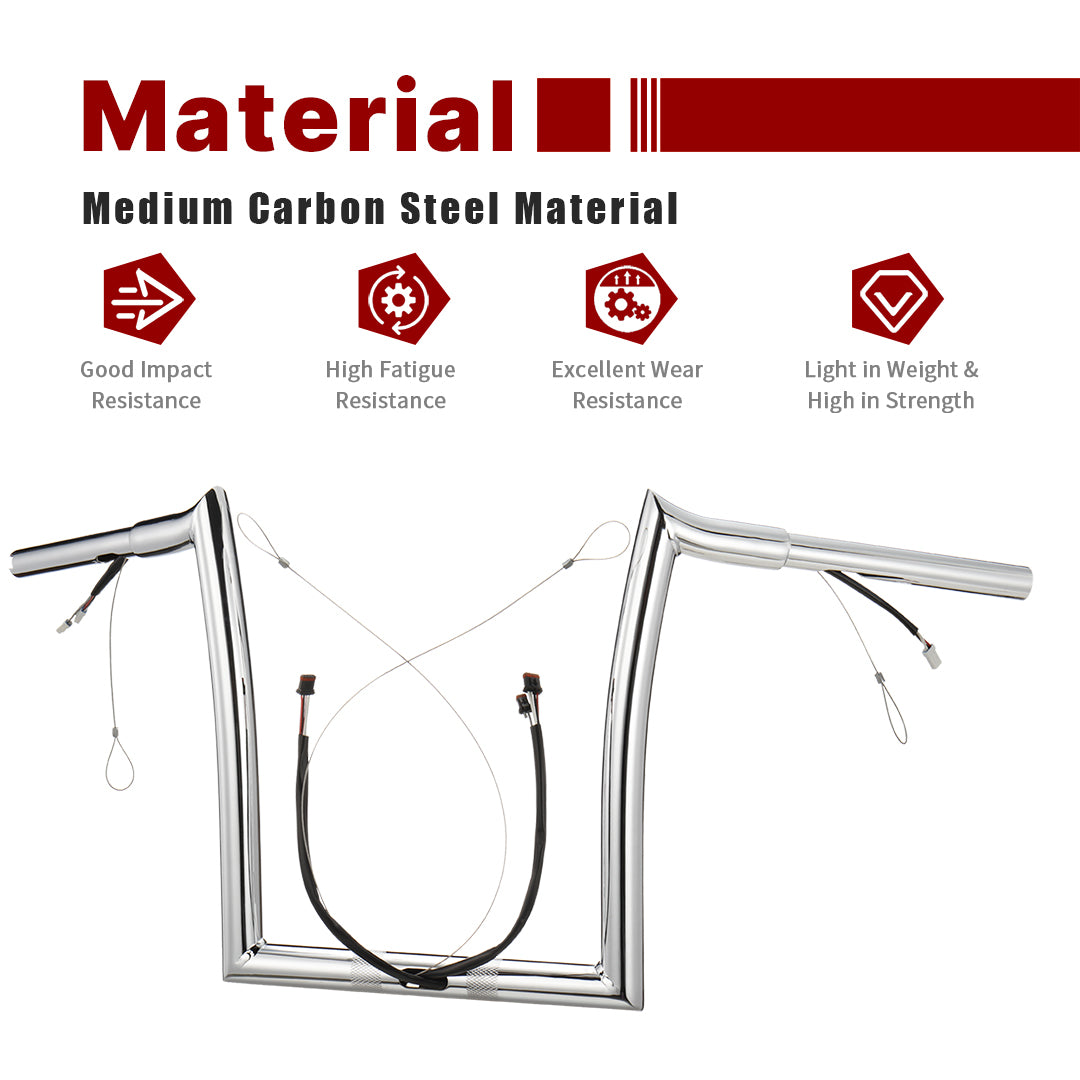 For Harley Road Glide 2014-2023 1.25 Inch Fat Ape Hangers with CAN-Bus and Guiding Line