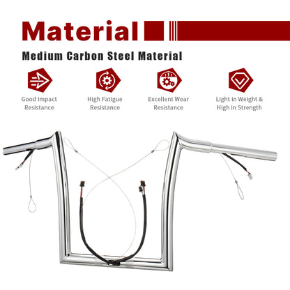 For Harley Road Glide 2014-2023 1.25 Inch Fat Ape Hangers with CAN-Bus and Guiding Line