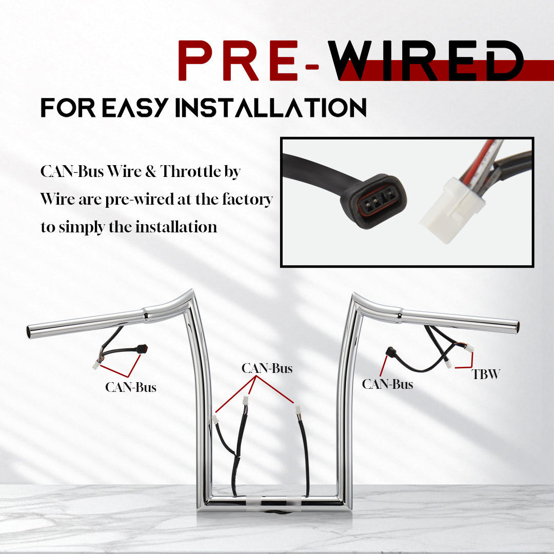 For Harley Road Glide 2023-Later Meathook Prewired Handlebars with CAN-Bus & TBW Wires