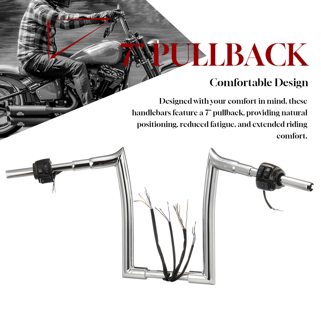 For Harley Softail/Dyna/Sportster/Road King 1996-2006 Meathook Prewired Handlebars