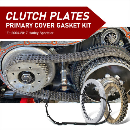 For Harley Sportster 2004-2017 Extra Clutch Plate Friction Steel Clutch Kit and Primary Cover Gasket Seal Kit