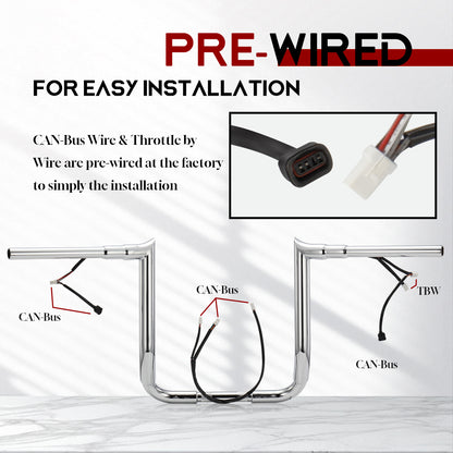 For Harley Street Glide 2023-Later Prewired Handlebars with CAN-Bus & TBW Wire