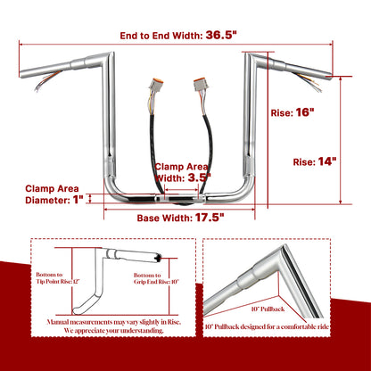 For Harley Touring 1996-2006 Prewired Right-angle Bagger Handlebar with CAN-Bus Wire