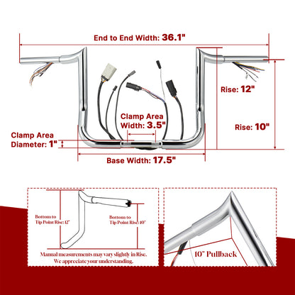 For Harley Touring 2008-2013 Meathook 1.25 Inch Fat Pre-wried Handlebars with CAN-Bus/TBW