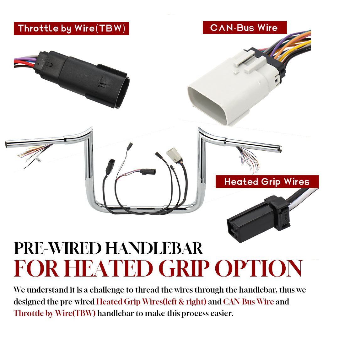 For Harley Touring 2008-2013 Meathook 1.25 Inch Fat Pre-wried Handlebars with CAN-Bus/TBW