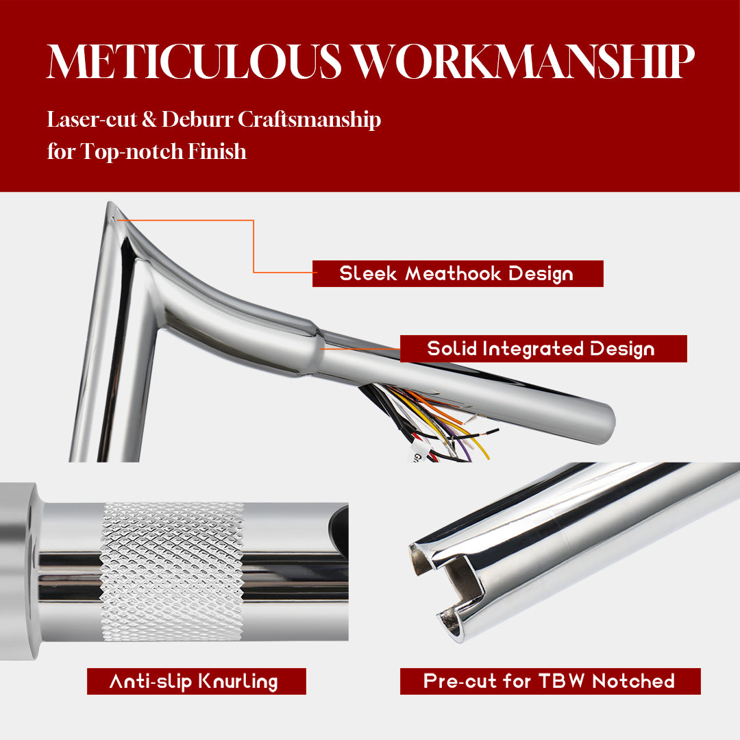 For Harley Touring 2008-2013 Meathook 1.25 Inch Fat Pre-wried Handlebars with CAN-Bus/TBW