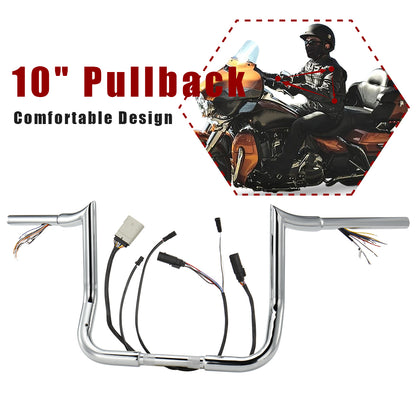 For Harley Touring 2008-2013 Meathook 1.25 Inch Fat Pre-wried Handlebars with CAN-Bus/TBW