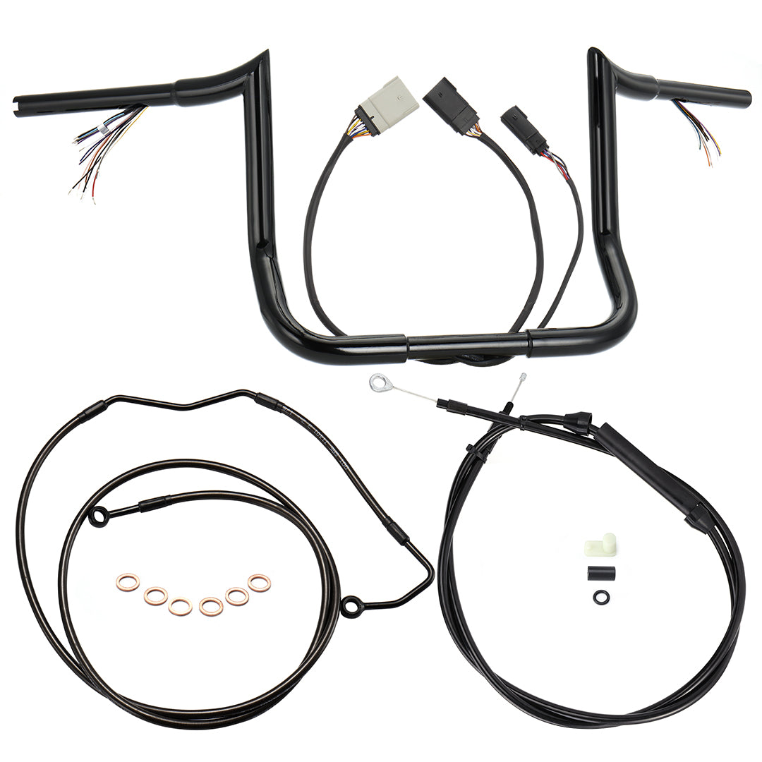 For Harley Touring 2008-2013 Meathook Prewired Ape Hangers Handlebars with Clutch Cable Brake Line