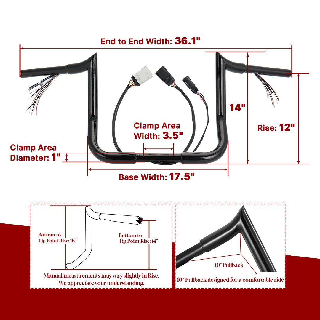 For Harley Touring 2008-2013 Meathook Prewired Ape Hangers Handlebars with Clutch Cable Brake Line