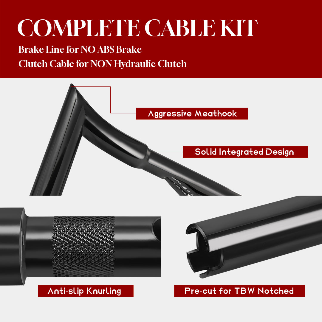For Harley Touring 2008-2013 Meathook Prewired Ape Hangers Handlebars with Clutch Cable Brake Line