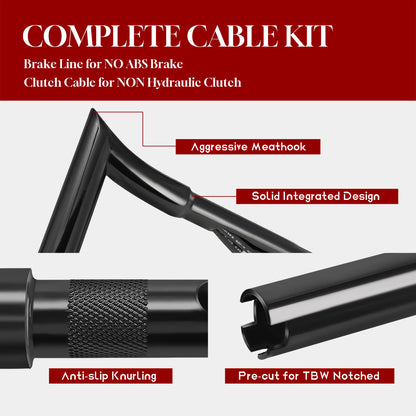 For Harley Touring 2008-2013 Meathook Prewired Ape Hangers Handlebars with Clutch Cable Brake Line