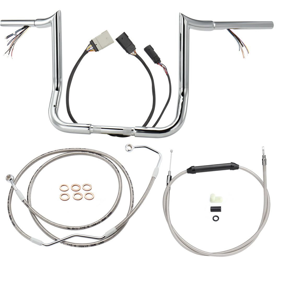 For Harley Touring 2008-2013 Meathook Prewired Ape Hangers Handlebars with Clutch Cable Brake Line