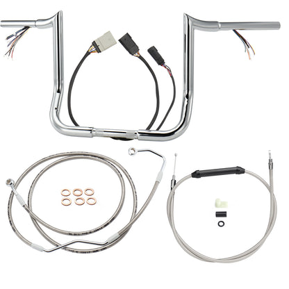 For Harley Touring 2008-2013 Meathook Prewired Ape Hangers Handlebars with Clutch Cable Brake Line